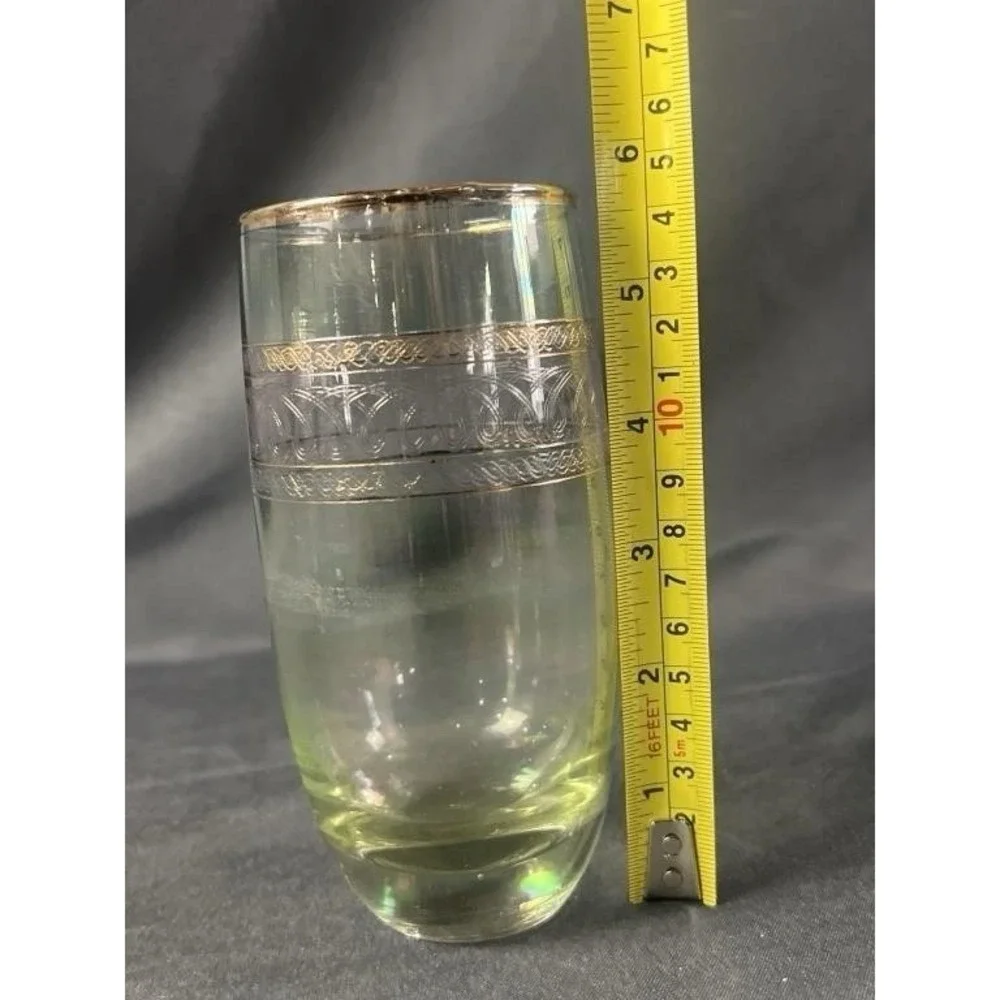 Vintage Mid Century Stretched Glass Gold Rim Highball‎ Tumblers Set of 4